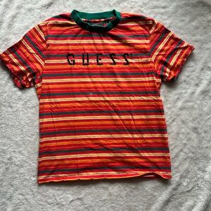 Vintage GUESS Striped Red and Green T-Shirt